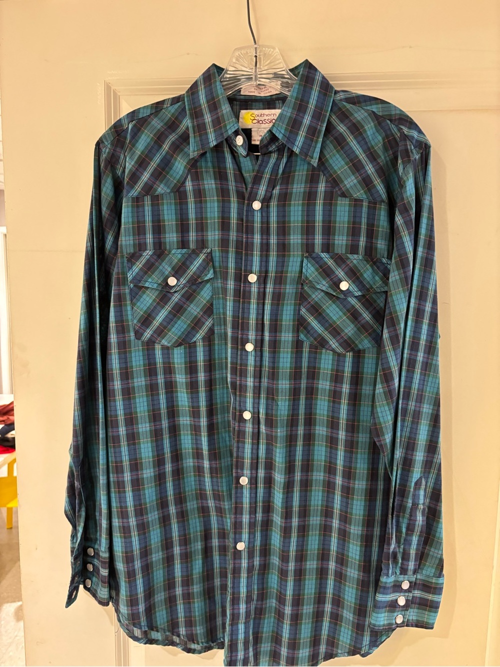 Vintage Southern Classics Western Pearl Snap Plaid Button Up Medium EUC